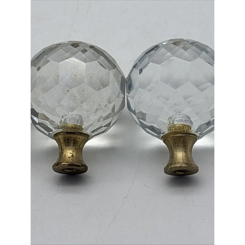vintage Crystal ROUND KNOB/lamp Finial Chrome Brass? Base 3 sizes (7 Total)